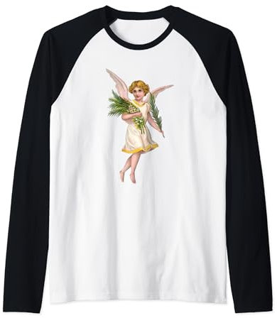 Heavenly Young Vintage Angel with flowers and palm leaves Raglan Baseball Tee