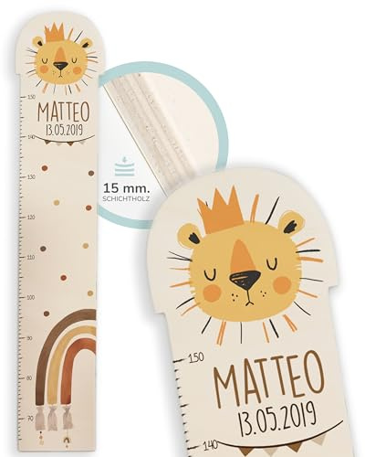 Kidsmood Messlatte für Kinder aus Holz, personalisiert mit Wunschnamen, Regenbogen Messlatte Kind Holz, individuelle Dekoration für Baby- & Kleinkinderzimmer