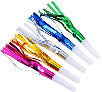 6Pcs Colorful Noise Maker,Metallic Fringed Blowouts Whistles,Party Blowers Whistles,for Birthday Party Favors, New Years Party, Party Supplies
