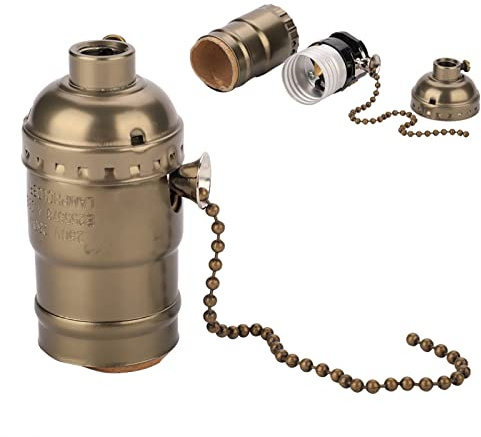 Portalámparas de Aluminio E27 Vintage con Cadena de Tracción, Base de Lámpara de Mesa de Escritorio Duradera paraFácil Control, Se Adapta a Bombillas de Tornillo Estándar E27