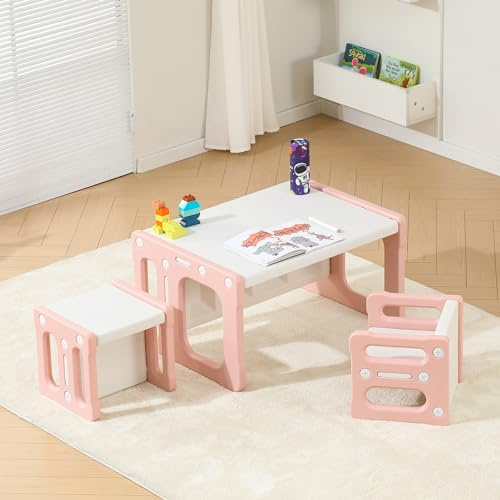 Bestgame Montessori Table and Chair Set, Kids Table and Chairs, Height-Adjustable Toddler Table and Chair Set, Table Chair for Ages 3-8, Childrens Table for Daycare, Classroom