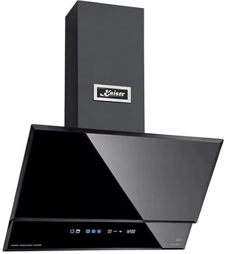 Kaiser AT 7410 F Eco Schräghaube 70 cm (kopffrei) – Dunstabzugshaube Schwarz Glas, Motor 1250 m³/h, TouchControl LED, Umluftset inkl., Randabsaugung, leise