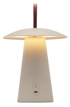 LUUK Studio NEU Akkubetriebene LED Lampe in Pilz Form, modernes Design, dimmbar per Touch, IP44 & outdoor tauglich, mit Leder Griff, Beige