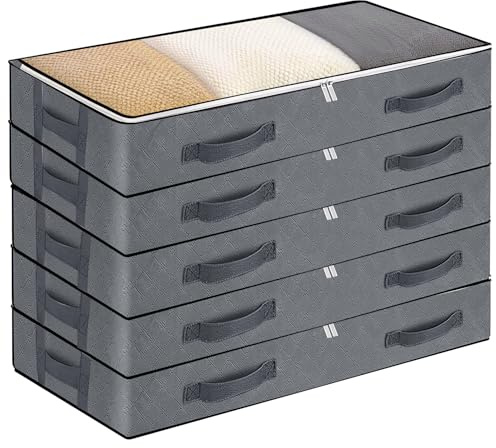 ZCHI 5 Stück Premium Unterbettkommode mit Sichtfenster, Unterbett-Aufbewahrungstasche Kleideraufbewahrung, Decken Organisator Lagerbehälter, 4 Haltegriffen, Faltbar,100x 50x 15 cm
