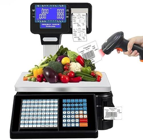 Stampante Termica for Bilancia Digitale for Calcolo dei Prezzi, Stampante di Etichette for Prezzi con Display Fronte-Retro Commerciale Stampante for Codici a Barre Elettronica for Alimenti, Carne, Gas