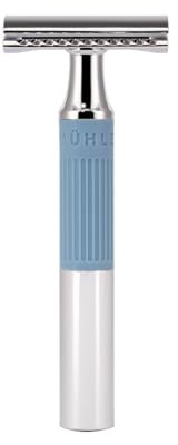 MÜHLE NEO Rasierhobel - Sicherheitsrasierer für einsteigerfreundliche Nassrasur - Metall mit Gummigrip-Griff - Gletscherblau