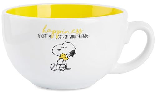 Peanuts Snoopy Coffee Cup Ceramic Mug Cute Cappuccino or Tea Cup for Women Teens Mum Wife Work Office Gifts for Women (White/Yellow Cappuccino, 340ml)