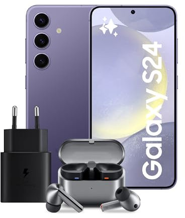 Samsung Galaxy S24 Smartphone AI, Caricatore incluso, Display 6.2'' FHD+, Fotocamera 50MP, RAM 8GB, 128GB, Cobalt Violet + Galaxy Buds3 Pro Auricolari in-ear True Wireless, Silver 2024