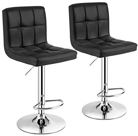 RELAX4LIFE Barhocker Höhenverstellbar & 360° Drehbar, Barstuhl aus Kunstleder, Sitzhocker mit Rückenlehne & Fußstütze, bis 150kg Belastbar, Thekenhocker für Café Bar (Schwarz-2)