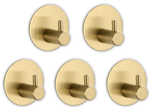 Ganchos Adhesivos Para Pared,5 Colgadores Adhesivos Resistentes, Perchas Adhesivas Para Baño o Cocina, Ganchos de Acero Inoxidable, Colgador de Pared Adhesivo, Resistencia y Durabilidad (DORADO)