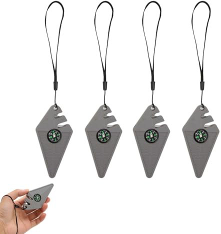 Pocket Knife Sharpener 4pcs Mini Knife Sharpener 6 in 1 Survival Tools with Compass, Survival Whistle, Fishing Hook for Hunting, Camping