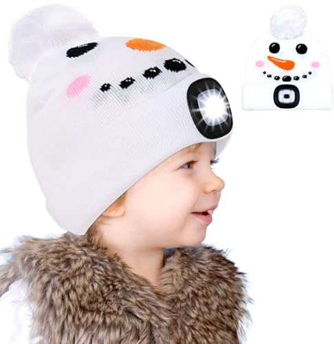 Lets Joy Mütze mit LED Licht, Weihnachten Mütze mit LED, Wintermütze, USB Wiederaufladbare Niedlich Winterwarm Strickmütze, Pinguin Schneemann Hirsche Wintermütze Geschenk