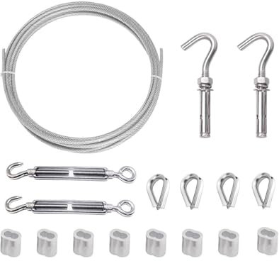 Spannschlossspanner, Edelstahlspanner, 4 mm x 10 m PVC-beschichteter Stahldrahtsatz, Drahtseil aus Edelstahl 304 mit Aluminium-Crimphülsen, Drahtseilkausche aus Edelstahl 304