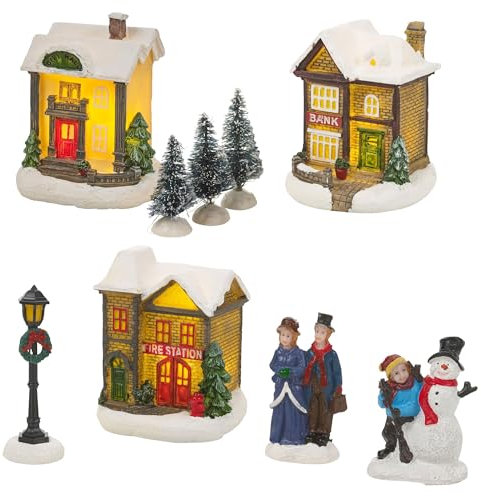 ToCi Beleuchtetes Weihnachtsdorf-Modell, 10-teilig, mit LED-Lichtern, batteriebetrieben