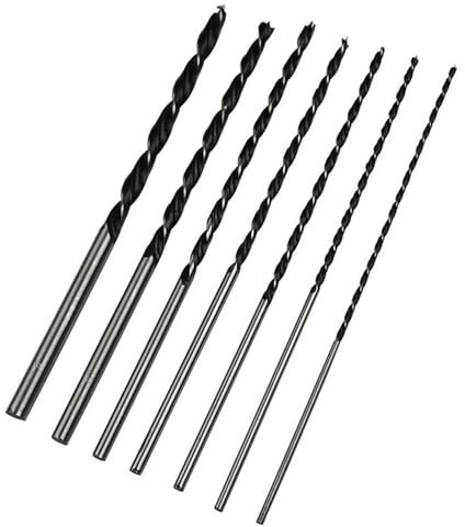 Holzbohrer Set Lang, 7 Stück Extra Lang Spiralbohrer Stabiles Bruchfeste Schlangenbohrer, Lange Holzbohrer Schalungsbohrer Ø 4, 5, 6, 7, 8, 10, 12 mm x 300mm