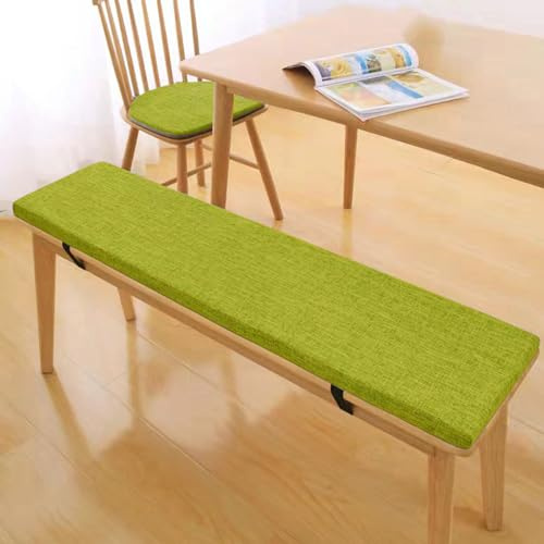 Cojín de lino para banco de patio interior con cremallera y lazos, acolchado de espuma de 5 cm de grosor, para banco de jardín, banco de exterior, verde hierba, 140 x 35 x 5 cm