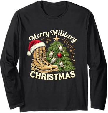 Frohe Militärweihnachten Festliche Militärstiefel und Hundemarken Langarmshirt