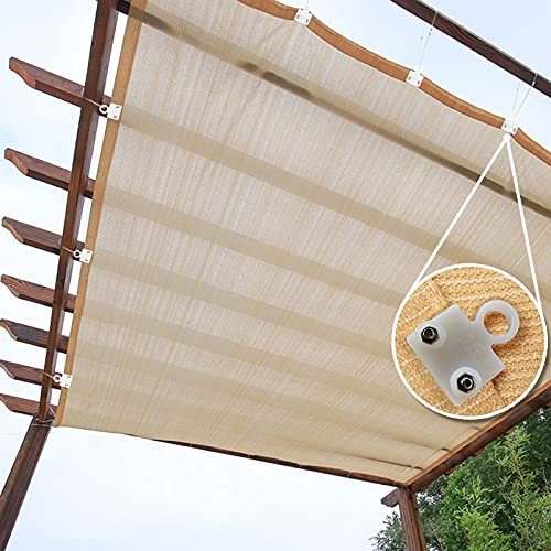 Voile d'ombrage beige à 95 % contre les rayons UV, 3 x 7 m, pour terrasse, pergola, tonnelle, clips filtrant la lumière, maille solaire, 3 x 7 m