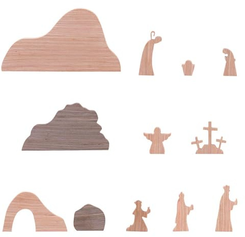 Birtern 12 pezzi Presepe pasquale Resurrezione di Pasqua Set Decorazioni pasquali Casa in legno Resurrezione Scena Da Tavolo Figurine Presepe Decorazioni Cristiana Figura Ornamento