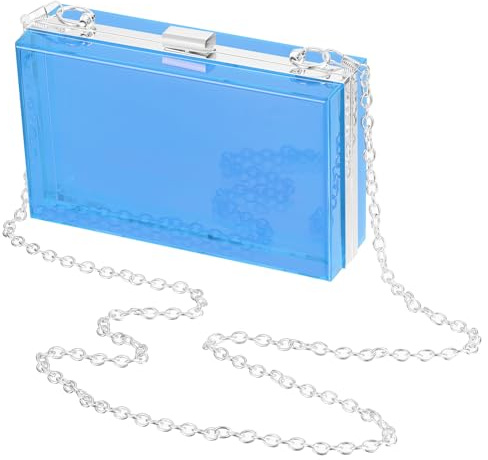 SUIKIHUM Transparente Abend-Clutch für Damen, Schulterhandtaschen, neonfarbener harter Rahmen mit Ketten, Party-Geldbörse für Hochzeit, Abschlussball, Party (Hellblau, Silber), Hellblau, Silber