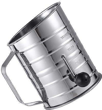 KICHOUSE Rotierendes Mehlsieb Aus Edelstahl Mit Siebfilter Und Rührwerk Für Schnelles Und Einfaches Sieben Von Mehl Kastanienmehl Kakaopulver Würzpulver Mandelpulver Und Puderzucker Für Bac
