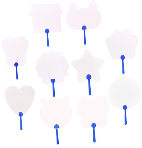 Cabilock 10pcs Blank Paper Fans for DIY Handicrafts and Performance Props | White Plastic and Paperboard Set, Lightweight Feel with Comfortable Grip, Assorted Cute Shapes for Cosplay