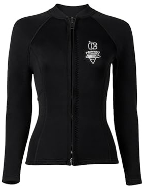 Yruioon våtdräkt för kvinnor, jacka, 3 mm, termoneoprenjacka, långärmad dykjacka, rashguard med dragkedja för simning, dykning, surfing, snorkling, svart, XXL