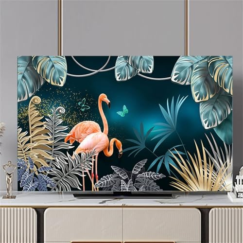 Hixingo Funda Antipolvo TV, Patrón Flamenco 3D Cubierta Television Interior 32-80inch Cubierta Antipolvo TV Funda Televisor Interior Protector de Televisión (Planta tropical,80inch)