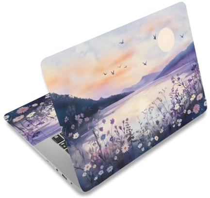 PLIGREAT Lago escena pegatina para computadora portátil pegatina cubierta piel flores silvestres laptop pegatinas skins pegatinas adecuado para 12 13 13.3 13.3 14 15 laptops universal extraíble