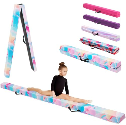 KIKILIVE Gymnastisk balansbalk med Eva konstläderyta + EPE i 3 storlekar (240 cm/270 cm/300 cm) vikbar för barn och vuxna + bärväska