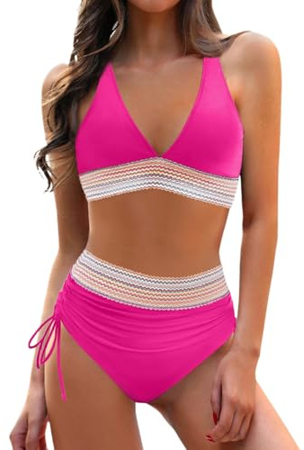 Ensemble Bikini Taille Haute pour Femme Maillot de Bain 2 pièces Gainant Haut et Bas Bretelles réglables