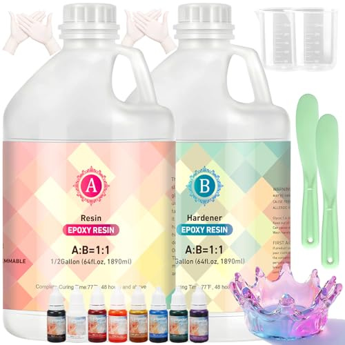 Smatdecis Epoxidharz Set, 3.78 L (1gal) 1: 1-Verhältnis Transparent & Hochglanz Epoxy Resin - Kristallklar Kunstharz-Beschichtung Epoxidharz Set Anfänger Gießharz inkl. 8 Farbpigmente