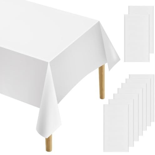 WEFHEF 10 Stück Tischdecken Weiß 183 x 137 cm Rechteckig Tischdecke Wasserdicht Tischtuch Tischabdeckung Gartentischdecke Geburtstag für Hochzeit, Kindergeburtstag, Weihnachten