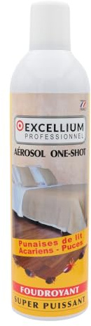 Fumigène Insecticide Anti-Punaises One Shot 500ml EXCELLIUM PROFESSIONNEL | Punaises de lit, puces et acariens · Diffuseur total automatique · Couvre 60 m² · Usage intérieur