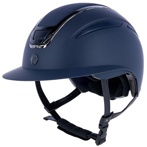 Covalliero Casque d'équitation Elite Polo pour femme et enfant - Bleu - Tour de tête de 53 à 55 cm - Résistant aux chocs - Avec visière polo - Ventilation - Avec système de disque