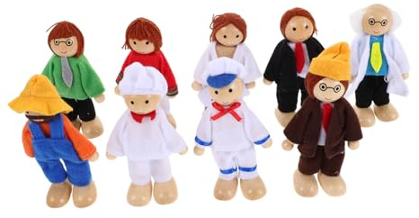 KICHOUSE 9 Piezas Figuras de Familia de Madera para Casa de Muñecas Muñecos Articulados Flexibles para Juego de Roles Educativo y Desarrollo Motor Pequeños
