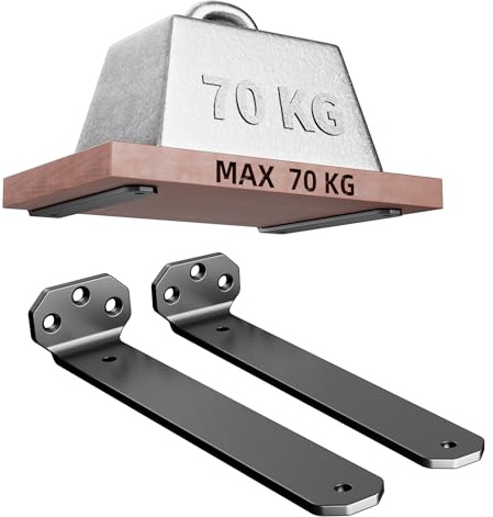 HUAEU Heavy Duty Shelf Brackets, 20cm 2 Pack Black L-Shaped Shelf Supports | 5 mm black L-shaped shelf brackets with fixings; up to 70 kg/pair on solid walls for floating shelves in homes and garages