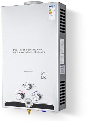CO-Z Chauffe-Eau à Gaz Instantané 34kW GPL Débit 20L/min Utilisation Extérieures Portable Alimentation Butane Propane LPG Mode Hiver/Eté