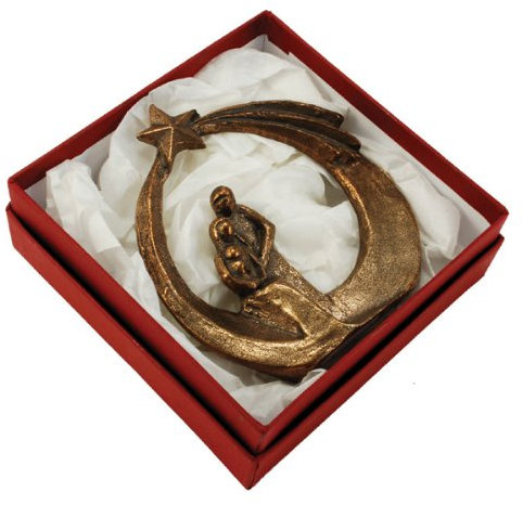 Kleine Heilige Familie aus antiker Bronze; 11 x 10 cm groß (nur Figur) mit roter Geschenkbox - hochwertiges Geschenk zu Weihnachten!