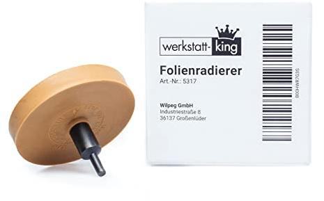 Wilpeg Folienradierer inkl. Adapter | Radierer für Kleberückstände & | Set zum Entfernen von Aufklebern & Zierfolien | Für Bohrmaschinen & Akkuschrauber | Lackschonendes Radiergummi aus Gummi