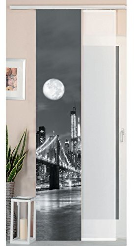 Gardinenbox 2er Set Schiebegardine Flächenvorhang Wildseide Optik und Voile Paneel, 245x45, Brücke, 80400