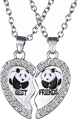 2 piezas Señoras Cadena colgante de plata diamantes de imitación para parejas collares de la amistad del corazón Best Friends Necklace Engraving Panda, Partner los mejores amigos, amantes y regalos