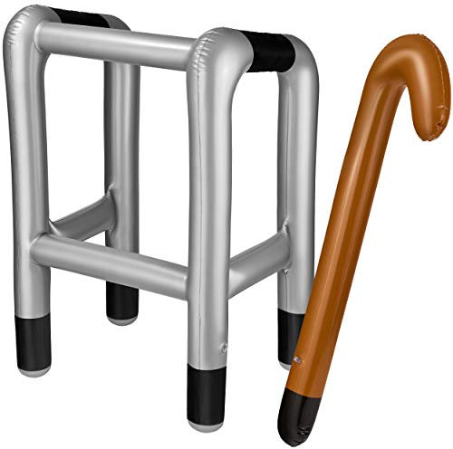 Balinco Aufblasbare Gehhilfe & Gehstock Set – Lustiges Oma Opa Kostüm Zubehör, Realistischer PVC Aufblasbarer Rollator & Gehstock Aufblasbar, Humorvoller Party-Gag für Karneval, Fasching, Geburtstage