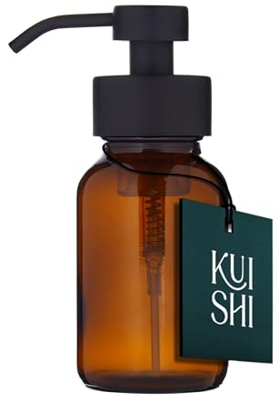 Dispensador de jabón líquido en Espuma de Vidrio ámbar Kuishi con Bomba Negra, Botella de jabón Reciclado de 250 ml, Recipiente de Vidrio ámbar con protección UV, Bomba Negra sin BPA