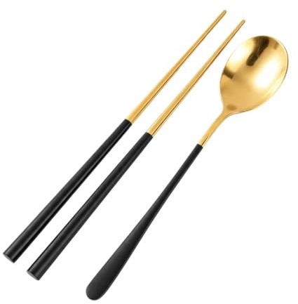 Portable Edelstahl-Silberwaffel-Set für Heim- und Ausflugsreisen (Black + Gold) Giftidee