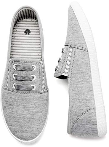 kufeiti Women's Canvas Slip On Shoes Sneakers for Women Fashion Comfortable White Black Elastic Sneakers for Women (9, Grey, Numeric_9)