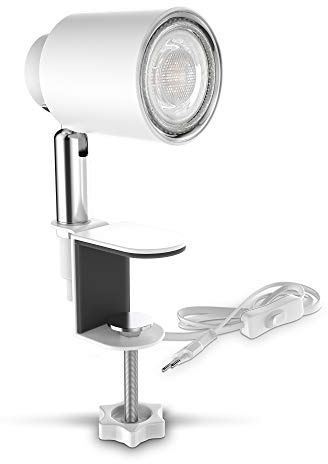 B.K.Licht - Schreibtischlampe mit Kabelschalter, schwenkbar, klemmbar, Klemmlampe, Klemmleuchte, Nachttischlampe, Leselicht Kinder, Bürolampe, Leselampe, 14,6x5,2x7,4 cm, Weiß