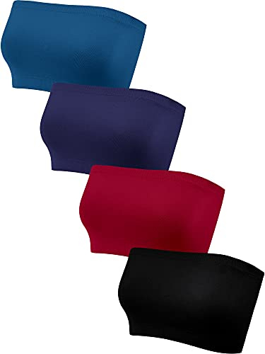 4 Pieces Strapless Bandeau Bra, Seamless Bralettes Stretchy Non Padded Bandeau Tube Top Bra for Women(Retro Colors,Large)