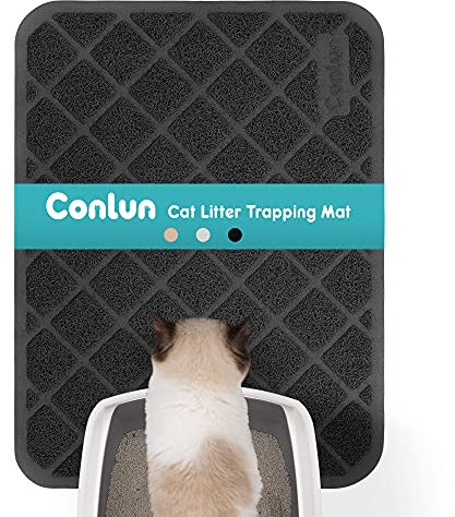 Conlun Katzenklo Matte Katzenstreu Matte, 61 x 43 cm Katzenklo Vorleger, Gitter Netz Streukontrolle Design Katzenklo Unterleger, Wasserdichtes Urinbeständiges Material, Leicht zu Reinigen (Schwarz)