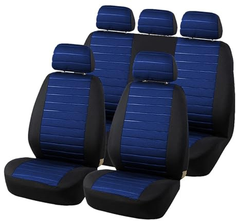 TOYOUN Universal Autositzbezüge Komplettes Set - Jacquardtuch für die meisten Limousinen, Vans, SUVs, LKWs - Front- und Heckprotektor, Airbag-kompatibel - Blau